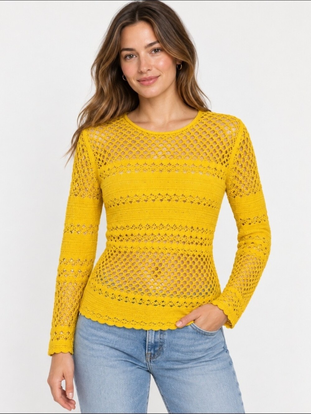 Maje Yellow Openwork Crochet Knit Sweater – NWT 8/10